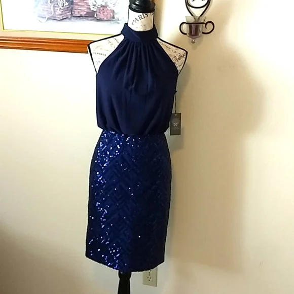 Vince Camuto Navy Blue Sequin Dress (Perfect cocktail attire) - Picture 1 of 13
